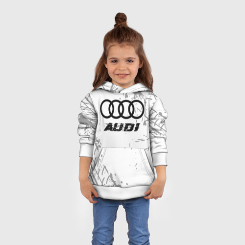 Детская толстовка 3D Audi speed на светлом фоне со следами шин, цвет белый - фото 4