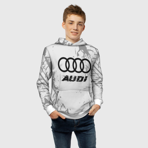 Детская толстовка 3D Audi speed на светлом фоне со следами шин, цвет белый - фото 6