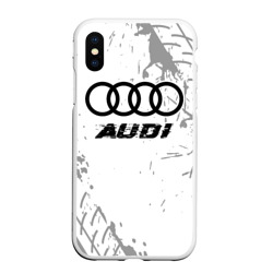 Чехол для iPhone XS Max матовый Audi speed на светлом фоне со следами шин