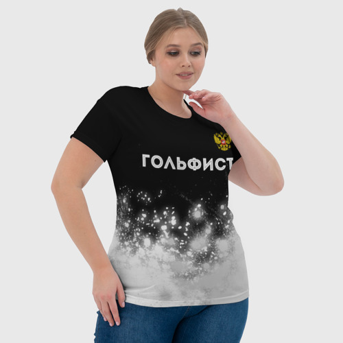 Женская футболка 3D с принтом Гольфист из России и герб РФ: символ сверху, фото #4