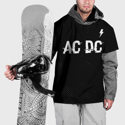 Накидка на куртку 3D AC DC glitch на темном фоне: символ сверху, цвет 3D печать