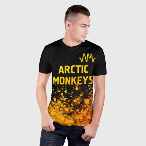 Мужская футболка 3D Slim Arctic Monkeys - gold gradient: символ сверху, цвет 3D печать - фото 3