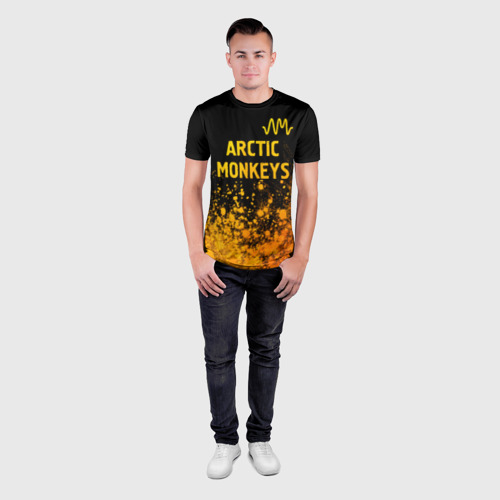 Мужская футболка 3D Slim Arctic Monkeys - gold gradient: символ сверху, цвет 3D печать - фото 4