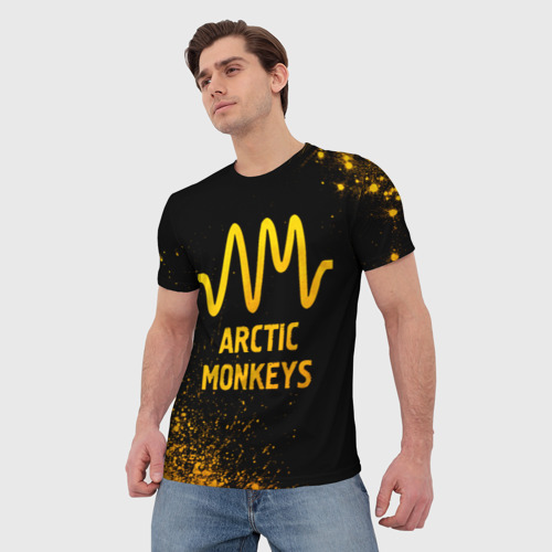 Мужская футболка 3D Arctic Monkeys - gold gradient, цвет 3D печать - фото 3