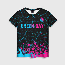 Женская футболка 3D Green Day - neon gradient: символ сверху