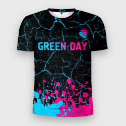 Мужская футболка 3D Slim Green Day - neon gradient: символ сверху