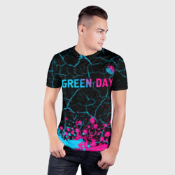 Мужская футболка 3D Slim Green Day - neon gradient: символ сверху - фото 2