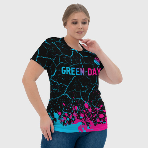 Женская футболка 3D Green Day - neon gradient: символ сверху, цвет 3D печать - фото 6