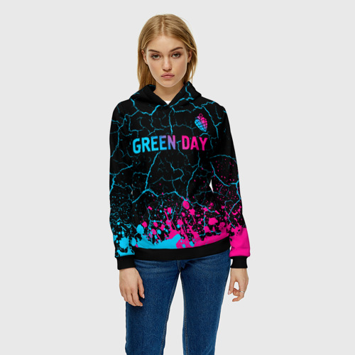 Женская толстовка 3D Green Day - neon gradient: символ сверху, цвет 3D печать - фото 3