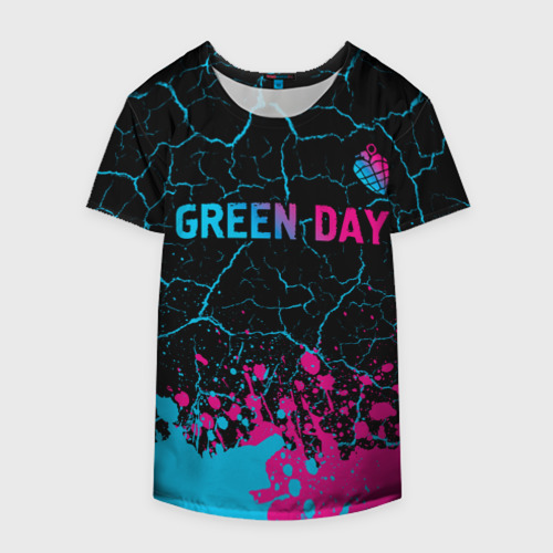 Накидка на куртку 3D Green Day - neon gradient: символ сверху, цвет 3D печать - фото 4