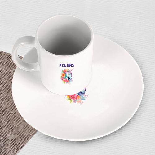 Набор: тарелка + кружка Ксения - разноцветный единорог - фото 3
