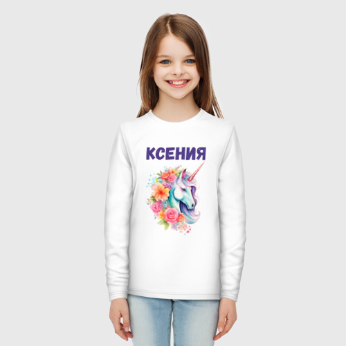 Детский лонгслив хлопок Ксения - разноцветный единорог, цвет белый - фото 5