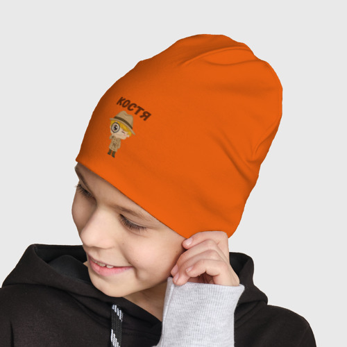 Детская шапка демисезонная Костя - любознательный мальчик, цвет оранжевый - фото 4