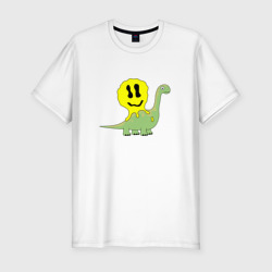 Мужская футболка хлопок Slim Брахиозавр улитка со смайликом на спине