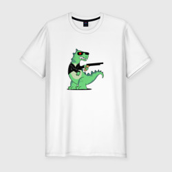 Мужская футболка хлопок Slim Киборг тираннозавр динозавронатор