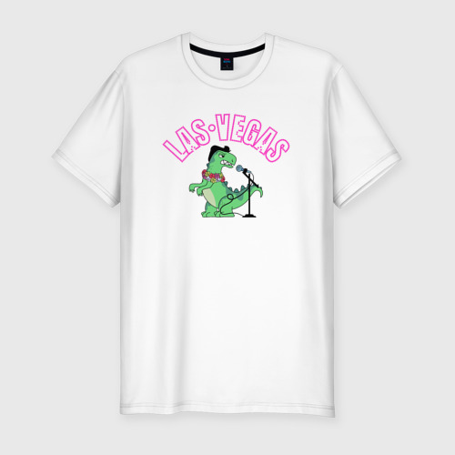 Мужская футболка хлопок Slim Динозавр Элвис с вывеской Las Vegas, цвет белый