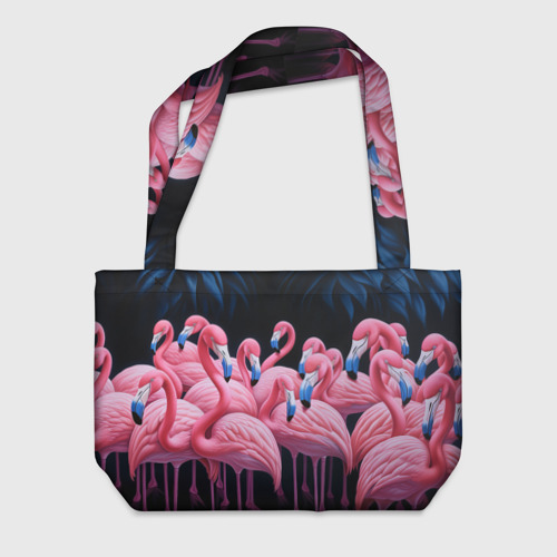Пляжная сумка 3D Стая розовых фламинго в темноте - фото 2