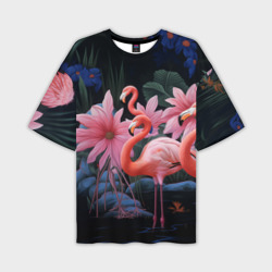 Мужская футболка oversize 3D Сюрреалистичная композиция с фламинго