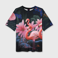 Женская футболка oversize 3D Сюрреалистичная композиция с фламинго