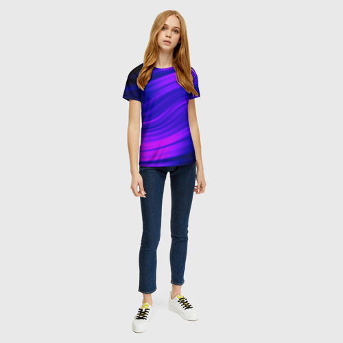 Женская футболка 3D Волнистый абстрактный узор в синих и малиновых тонах, цвет 3D печать - фото 5