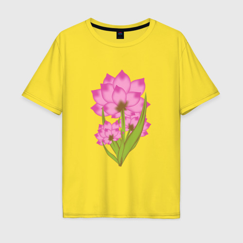 Мужская футболка хлопок Oversize с принтом Букет летних цветов лотос, вид спереди #2