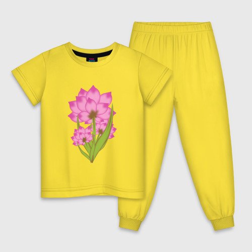 Детская пижама хлопок с принтом Букет летних цветов лотос, вид спереди #2