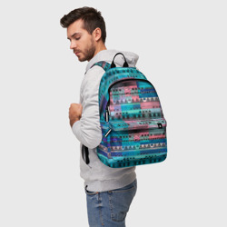 Рюкзак 3D Голубой с разноцветными вставками этнический орнамент  - фото 2