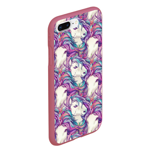 Чехол для iPhone 7Plus/8 Plus матовый с принтом Морды лошади фиолетовый паттерн, вид сбоку #3