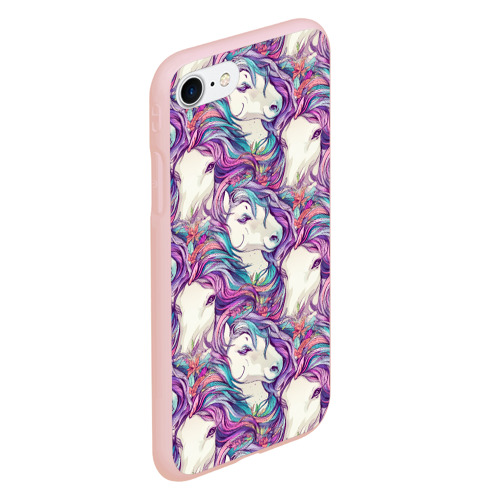 Чехол для iPhone 7/8 матовый с принтом Морды лошади фиолетовый паттерн, вид сбоку #3