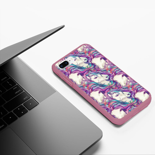Чехол для iPhone 7Plus/8 Plus матовый с принтом Морды лошади фиолетовый паттерн, фото #5