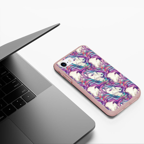 Чехол для iPhone 7/8 матовый с принтом Морды лошади фиолетовый паттерн, фото #5