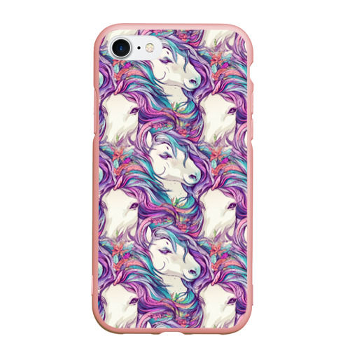 Чехол для iPhone 7/8 матовый с принтом Морды лошади фиолетовый паттерн, вид спереди #2