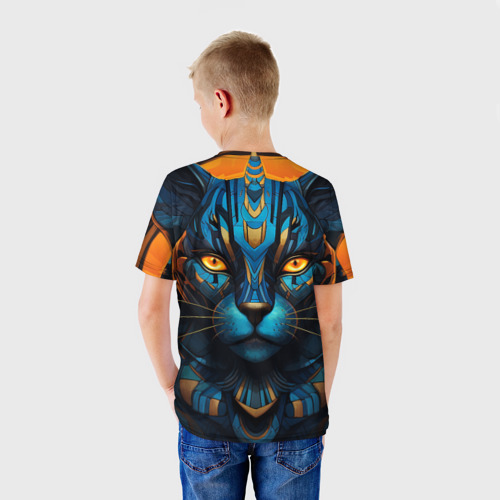 Детская футболка 3D с принтом Кот в египетском стиле, вид сзади #2