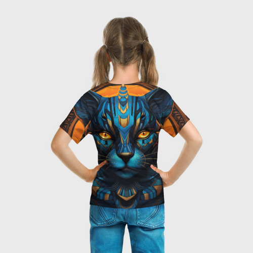 Детская футболка 3D с принтом Кот в египетском стиле, вид сзади #2