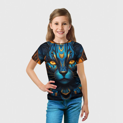 Детская футболка 3D с принтом Кот в египетском стиле, вид сбоку #3