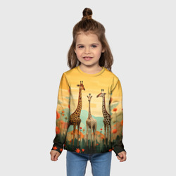 Детский лонгслив 3D Три жирафа в стиле фолк-арт - фото 2