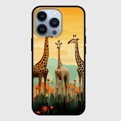 Чехол для iPhone 13 Pro Три жирафа в стиле фолк-арт