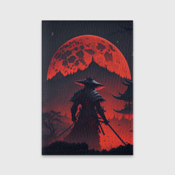 Обложка для паспорта матовая кожа Samurai and red moon - нейросеть