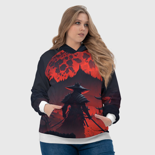 Женская толстовка 3D Samurai and red moon - нейросеть, цвет 3D печать - фото 6