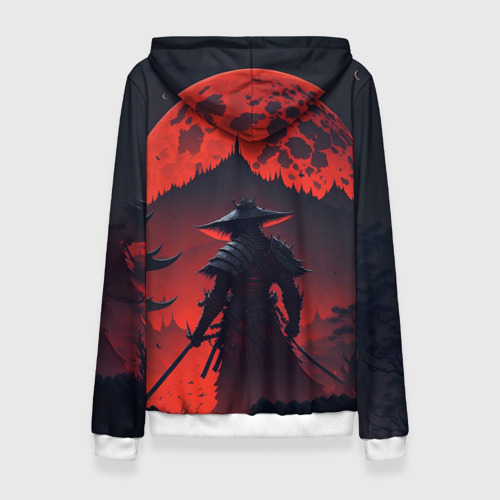 Женская толстовка 3D Samurai and red moon - нейросеть, цвет 3D печать - фото 2