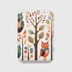 Картхолдер Magsafe магнитный Совы в осеннем лесу в стиле фолк-арт
