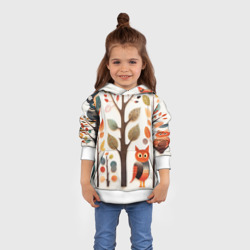 Толстовка с принтом Совы в осеннем лесу в стиле фолк-арт для ребенка, вид на модели спереди №3. Цвет основы: белый