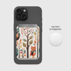 Картхолдер Magsafe магнитный Совы в осеннем лесу в стиле фолк-арт - фото 2