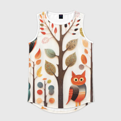 Мужская спортивная майка 3D Совы в осеннем лесу в стиле фолк-арт