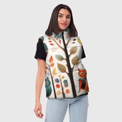 Женский жилет утепленный 3D Совы в осеннем лесу в стиле фолк-арт - фото 2