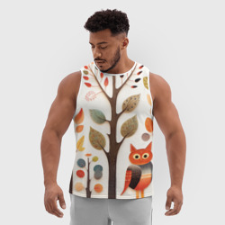 Мужская спортивная майка 3D Совы в осеннем лесу в стиле фолк-арт - фото 2