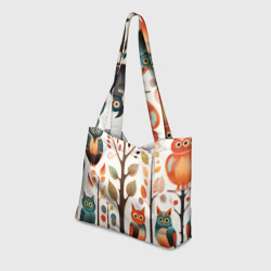 Пляжная сумка 3D Совы в осеннем лесу в стиле фолк-арт - фото 2