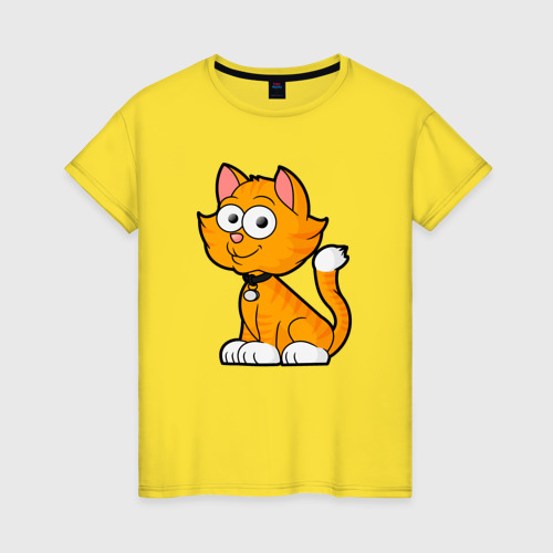 Женская футболка хлопок с принтом Оранжевый странный котик, вид спереди #2