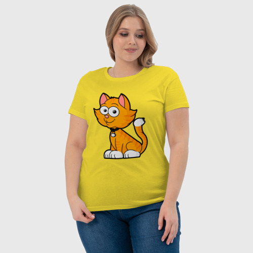 Женская футболка хлопок с принтом Оранжевый странный котик, фото #4
