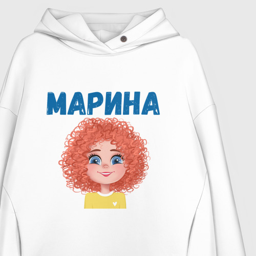 Женское худи Oversize хлопок Марина - девочка кудряшка, цвет белый - фото 3